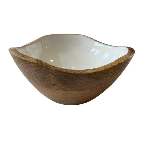Mango Wood and Enamel Small Curve Bowl