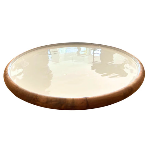 Acacia and Enamel Lazy Susan