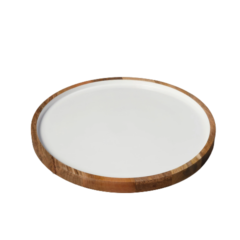 Wood and Enamel Round Platter