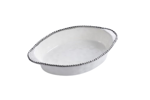 Silver Beaded Oval Baking Dish
